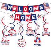Welcome Home Banner, Red White And Blue Paper Welcome Home Decoration For Military Army Returning Homecoming Party