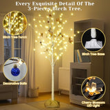 Lighted Birch Tree For Christmas Decor, Pack Of 3 Prelit Christmas Tree 4Ft 5Ft 6Ft, Warm White Christmas Tree For Indoor Christmas Decorations. (White)