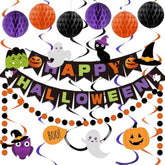 Halloween Banner Decorations with Honeycomb Ball Swirl Streamer and Circle Dot Garland
