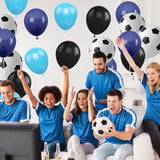 30Pcs Soccer Balloon Blue Black,Soccer Print Balloon Set,Football Birthday Decorations 12 Inch For Boys Kids Football Sport Theme Party Decorations