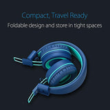 K11 Kids Foldable On-Ear Headphones, Tangle-Free, 3.5mm Jack (Navy/Teal)