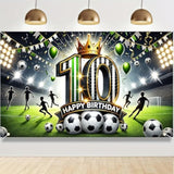Happy 10th Birthday Soccer Banner Party Backdrop & Photo Props for Boys & Girls