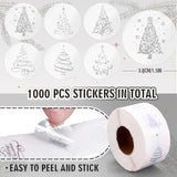 1000Pcs Clear Christmas Tree Stickers Roll Silver Foil Xmas Tree Seal Stickers Self-Adhesive Label Decals For Winter Holiday Envelope Invitation Card Gift Decor, 6 Designs
