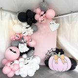 Halloween Balloon Arch Kit - Pink & Black Garland with Ghost and 18" Striped Foil Balloons