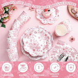 250 Pcs Pink Floral Disposable Plates And Napkins Pink And White Floral Tableware Set For 50 Guests Disposable Paper Plates Napkins Cups For Wedding Bridal Shower Party Supplies