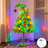 5 Ft Whimsical Christmas Tree Green Artificial Bendable Xmas Tree With 70 Led Colorful Lights And Balls Flexible Branches Fake Pine Decor With Metal Base