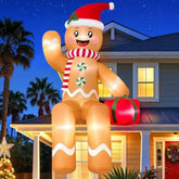10Ft Christmas Inflatable Outdoor Decoration, Sitting Waving Gingerbread Inflatables Outdoor Decorations With Built-In L
