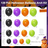 129Pc Halloween Balloon Arch Kit – Black, Orange, Purple & Green Garland