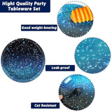 50 Guests Galaxy Party Starry Night Supplies Tableware Set Outer Space Theme Birthday Star Party Table Decorations Solar System Paper Plates Napkins Forks,192Pcs