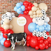 115PCS Farm Animal Balloon Garland Kit - Red, Blue & Cow Print for Party Decor