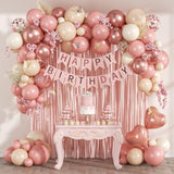 Pink Birthday Decorations For Women With Dusty Pink Nude White Metallic Rose Gold Confetti Foil Balloons Fringe Curtain Happy Birthday Banner For Women Birthday Decorations