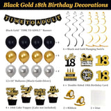 18Th Birthday Decorations For Boys Girls, Black Gold Happy 18Th Birthday Party Decorations, Time To Adult Birthday Banner, Backdrop, Balloons, Hanging Swirls, Birthday Cards, Cake Topper, Pompom 52Pcs