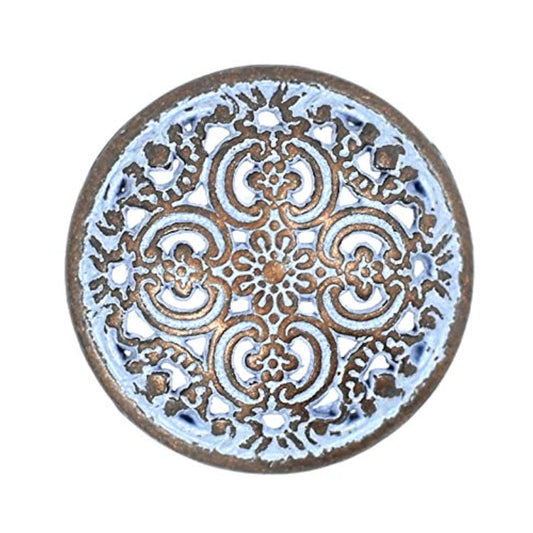 12 Pieces Flowery Engraving Copper Blue Openwork Metal Shank Buttons 1