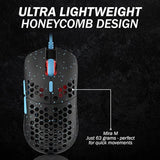 Mira M Ultra Lightweight Rgb Gaming Mouse | Honeycomb Shell | 63 Grams | Max 12000 Cpi | Usb Wired | 6 Programmable Buttons | On-Board Memory | Anti Slip Grips | Mira-M Blue Phantom