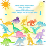 16Pcs Glow In Dark Mini Dinosaur Figures For Kids Birthday Party Favors Supplies Dino Cupcake Topper Decoration Goodie Treat Bag Stuffers Pinata Fillers Treasure Carnival Prizes Small Bulk Toy Trinket