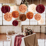 Fall Wedding Decor, 12PCS Rust Orange Brown Tissue Pom Poms