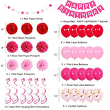 Hot Pink Birthday Decorations, Birthday Decorations For Women Girls With Happy Birthday Banner Rose Red Balloons For 1St 3Rd 13Th 16Th 18Th 21St 30Th 40Th 50Th, Valentines Day Decor For Girls Women