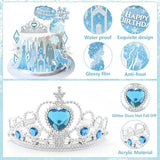 Ice Princess Cake Toppers- 16 Pcs Snow Theme Princess Cake Decorations With Castle, Crown, Snowflake Castle Birthday Cake Topper For Girls Kids Baby Shower