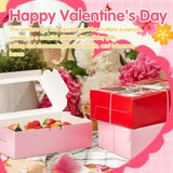50 Set Valentine'S Day Pink Cookie Boxes With Window 9X6X3 Inches Red Pink Bakery Box For Gift Giving With Rope Love Card For Valentine Wedding Chocolate Pastries Dessert Packaging