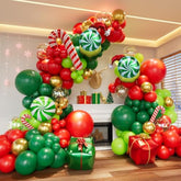 Christmas Balloon Garland Arch Kit With Xmas Red Green Gold Confetti Balloons Candy Cane Gift Box Foil Balloons For Christmas New Year Birthday Party Decorations