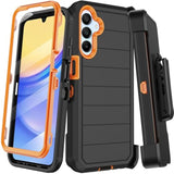 Samsung Galaxy A15 5G Heavy Duty Shockproof Phone Case with Belt Clip Holster, Built-in Screen Protector, Military Grade Durable Drop Protection Kickstand for Samsung Galaxy A15 5G (Black/Orange)