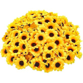 100Pcs Yellow Artificial Sunflower Flower Heads, 1.6" Fake Simulation Flower Head For Party Wedding Cake Decoration, Mini Fake Sunflower Decorative Fabric Flowers, Small Sunflower Decoration Products