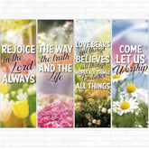 4 Pcs Spring Church Banners For Sanctuary Wall Spring Religious Hanging Backdrop Christian Bible Verse Banner Floral Flowers Inspirational Porch Signs For Sunday School Classroom Decorations