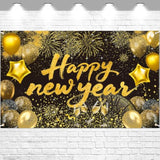 Happy New Year 2026 Black Backdrop Banner for Party and Photo Booth Decor
