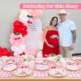 175Pcs She'S The Cherry On Top Decorations Plates Set, Cherry On Top Baby Shower Decorations Paper Plates Napkins Cups Cutlery For 25 Guests