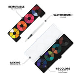 Professional Watercolor Paint Set - 48 Dye-Based Watercolor Paints For Adults - Compact, Vibrant, Travel-Friendly Set With Water Brush Pen And Mixing Lid