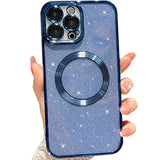 Compatible With Iphone 12 Pro Max Magnetic Glitter Case, Luxury Plating Cute Bling Clear Phone Case, Compatible With Magsafe For Women Girls With Camera Protector Back Cover - Blue