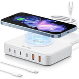 100W Usb Charging Station With 15W Wireless Charger, 6-In-1 Multiple Usb Ports(2 Usb A And 4 Usb C Ports) Gan Desktop Charger For Iphone Ipad Macbook Laptop Samsung And Android Devices