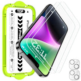 [2+2 Pack For Iphone 14 Plus Tempered Glass Screen Protector & Camera Lens Cover - Military-Grade 9H Hardness, Hd Clear, Anti-Scratch, Flawless Fit Tray