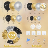153-Piece Black and Gold Balloon Arch Kit with Latex and Confetti Balloons for Party Decor
