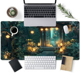 Lofi Desk Mat Japanese Large Mouse Pad Extended Gaming Mousepad Xxl Computer Laptop Keyboard Pad Big Mouse Mat Green Aesthetic Desk Pad Office Decor 31.5X15.7 In
