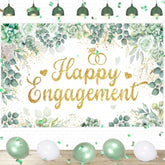 Eucalyptus Engagement Party Decoration, Green Happy Just Engaged Banner, Sage Green Just Married Decorations Kit For Couple Wedding Bridal Shower