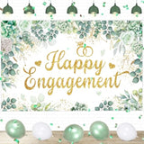 Eucalyptus Engagement Party Decoration, Green Happy Just Engaged Banner, Sage Green Just Married Decorations Kit For Couple Wedding Bridal Shower