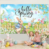 Hello Spring Backdrop Easter Party Banner Greenery Spring Festival Easter Photo Backdrop Colorful Happy Easter Party Decorations Supplies Banner (Greenery, 70.8X43.3 Inch)