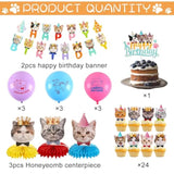 39-Pcs Cat Birthday Party Decorations with Banners, Balloons & Toppers