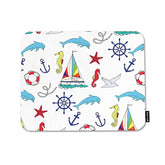 Nautical Pattern Mouse Pad Non-Slip Natural Rubber Base, 9.5X7.9 Inch Cute Ships And Seahorse Boats Dolphin Computer Mousepad Mouse Pads For Computers, Laptop, Gaming, Office & Home