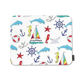 Nautical Pattern Mouse Pad Non-Slip Natural Rubber Base, 9.5X7.9 Inch Cute Ships And Seahorse Boats Dolphin Computer Mousepad Mouse Pads For Computers, Laptop, Gaming, Office & Home
