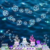 Ocean Happy Birthday Banner Under The Sea Party Decorations Blue Bubble Garlands Mermaid Birthday Decoartion For Kids Hanging Underwater Pool Beach Party Decor