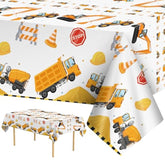 2 Pack Construction Table Cloth - Dump Truck Tablecloth, Plastic Disposable Rectangle Yellow Trucks Themed Table Cover For Construction Birthday Party Supplies Tables Decorations Favors, 87 X 51 Inch