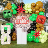 140Pcs Green Balloon Arch Garland Kit With Lime Green Brown Black Square Star Foil Balloons For Gaming Theme Party Decor, Birthday Party Supplies, Kids' Party Crafts And Decorations