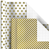 Hallmark Bulk Wrapping Paper Rolls for Birthday, Wedding, Graduation β Blue Metallic Gift Wrap Paper (Set of 6 Rolls: 180 Square Feet Total) Silver Stars, Gold Dots, Stripes, Navy