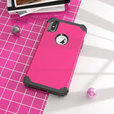 For Iphone Xs Max Case With Tempered Glass Screen Protector, 3 In 1 Shock Absorption Heavy Duty Protection Hard Pc Cover Soft Silicone Bumper Full Body Sturdy Case, Rose Red