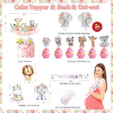 Safari Baby Shower Decorations For Girl, Jungle Themed Décor Backdrop Balloon Garland Arch Artificial Leaves Box Cutout Glitter Banner Cake Topper Sash Lion Cheetah Giraffe Pink 140 Pcs