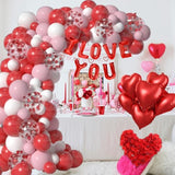 617Pcs Valentines Balloon Arch, I Love You Balloon, Red Pink White Heart Balloon And Rose Petals For Valentines Day Wedding Engagement Anniversary Romantic Decorations Special Night