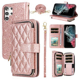 Wallet Case for Samsung Galaxy S25 Ultra 5G with Wrist Strap Crossbody Shoulder Strap Card Holder Zipper Purse Stand Cell Accessories Phone Cover for