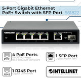 Intellinet 5-Port Poe+ Ethernet Switch With Sfp Port - 91W Power Budget, Output Up To 30W Per Port, Unmanaged, Wall Mountable/Desktop, Fanless, 3 Yr Mfg 561822